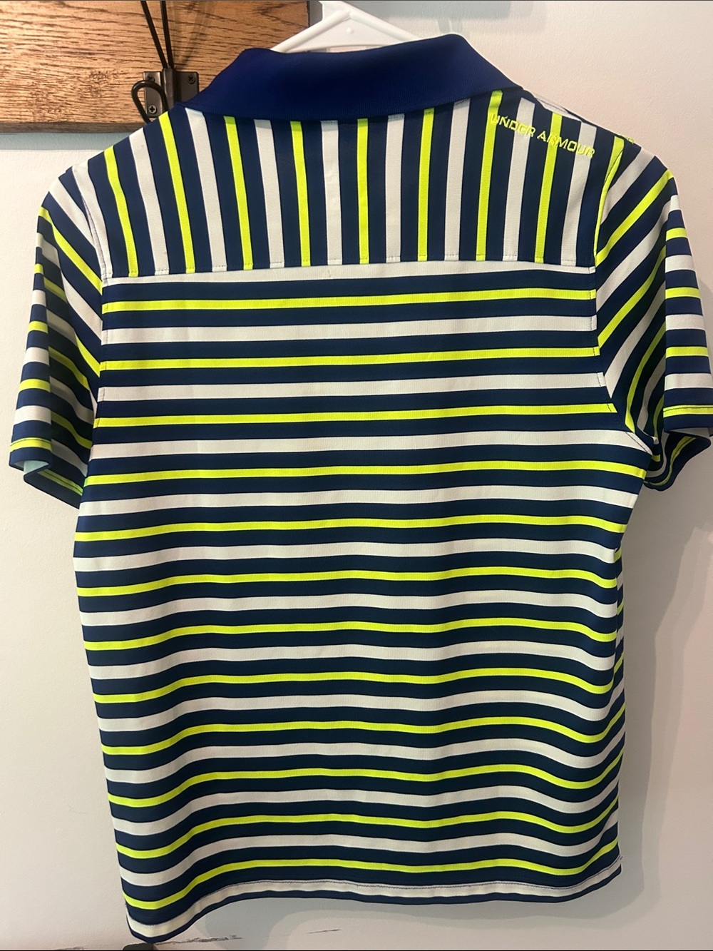 Under Armour Boys' Navy, White & Neon Yellow Striped Polo - Picture 3 of 3